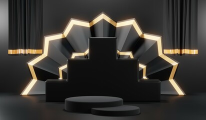 3D rendering of black podium background for black friday product on podium