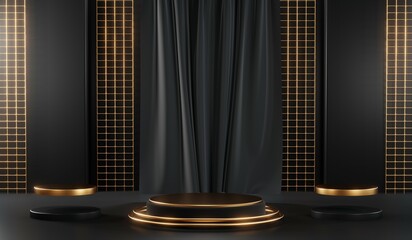 3D rendering of black podium background for black friday product on podium