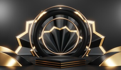 Fototapeta premium 3D rendering of black podium background for black friday product on podium