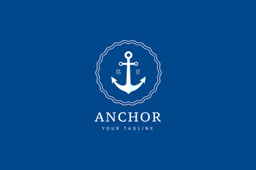 Marine Retro Emblems Logo With Anchor, Anchor Logo - Vector