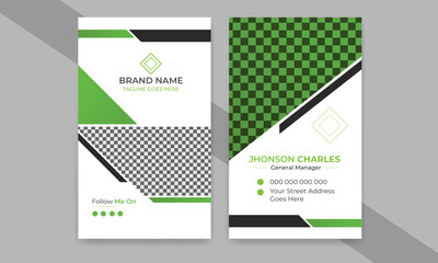 Minimalist corporate promotional branding vertical business card design template 