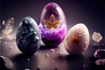 Easter Eggs Made Of Quartz. Generative AI