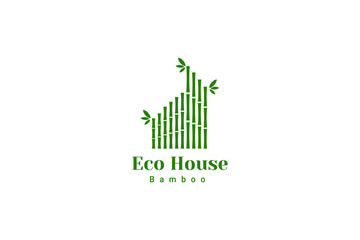 Green House Logo Vector Concept, Simple Leaf And House Vector Illustration