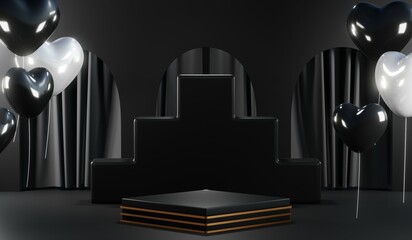 3D rendering of black podium background for black friday product on podium