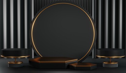 3D rendering of black podium background for black friday product on podium