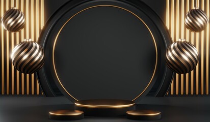 3D rendering of black podium background for black friday product on podium