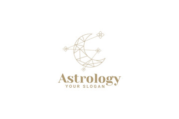 Vector Golden Logo On Which An Abstract Image Of Several Phases Of The Moon.