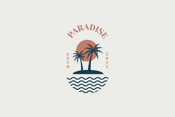 Vector Logo Design Template With Palm Tree - Abstract Summer And Vacation Badge And Emblem