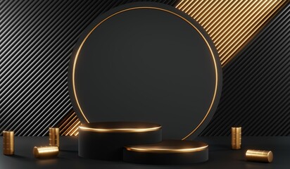 3D rendering of black podium background for black friday product on podium