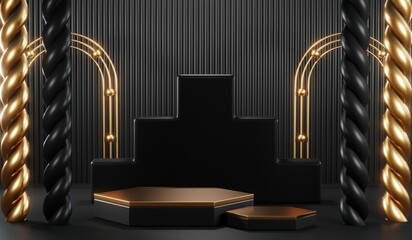 3D rendering of black podium background for black friday product on podium