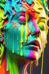 a close up of a sculpture of a super gorgeous woman's face colorful melting human head Generative AI