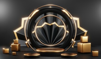 3D rendering of black podium background for black friday product on podium