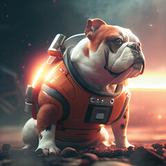 Bulldog with astronault clothes futuristic mars. Generative AI