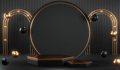 3D rendering of black podium background for black friday product on podium