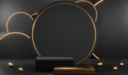 3D rendering of black podium background for black friday product on podium