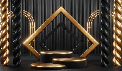 3D rendering of black podium background for black friday product on podium