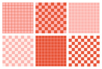 Retro checkered colorful set backgrounds. Abstract vector seamless pattern. Retro checkerboard in style 60s, 70s. Pink and red colors