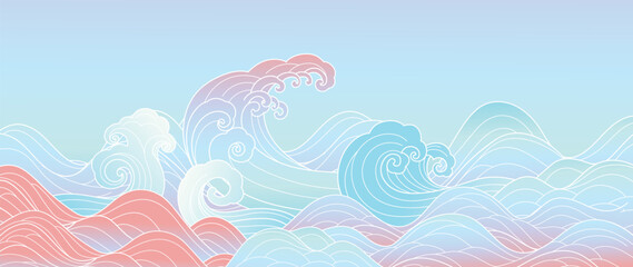 Fototapeta na wymiar Traditional Japanese wave pattern vector. Luxury oriental ocean wave metallic golden line art pattern background. Art design illustration for print, fabric, poster, home decoration and wallpaper.
