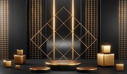 3D rendering of black podium background for black friday product on podium