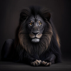 The Majestic King Black Lion Commanding Attention with Intense Gaze - Captured by Generative AI