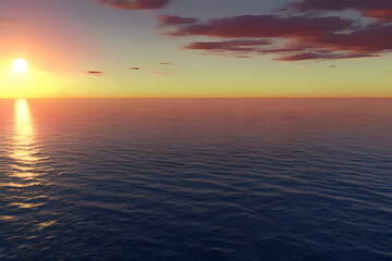 Fototapeta premium ocean water with sun set and clouds in the sky. Generative AI