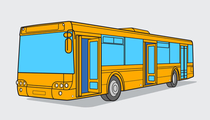 Yellow bus image. Black outline transport illustration. Vector design object