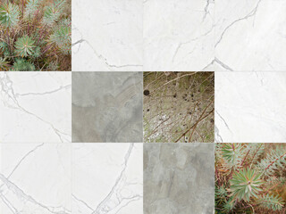 Beautiful patchwork mixed of natural marbles or stones with decorations