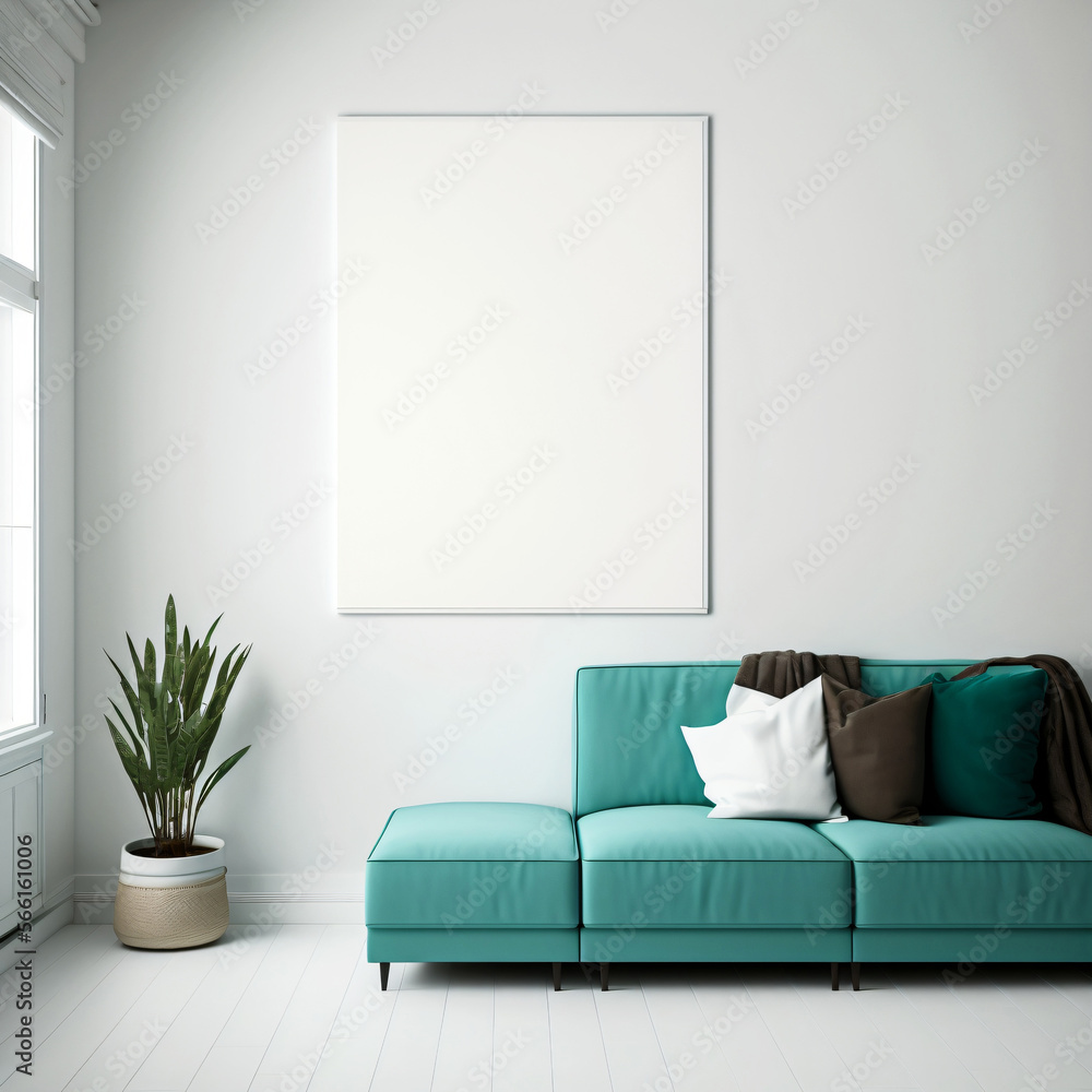 Aufkleber white blank canvas hanging on wall. poster mockup. designed using generative ai.