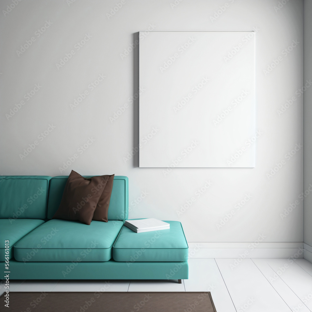 Aufkleber white blank canvas hanging on wall. poster mockup. designed using generative ai.