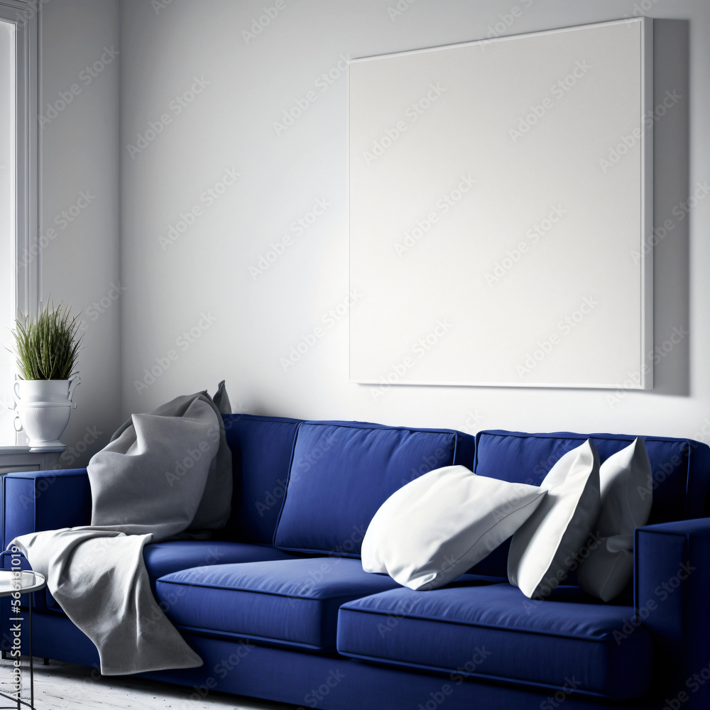 Aufkleber white blank canvas hanging on wall. poster mockup. designed using generative ai.