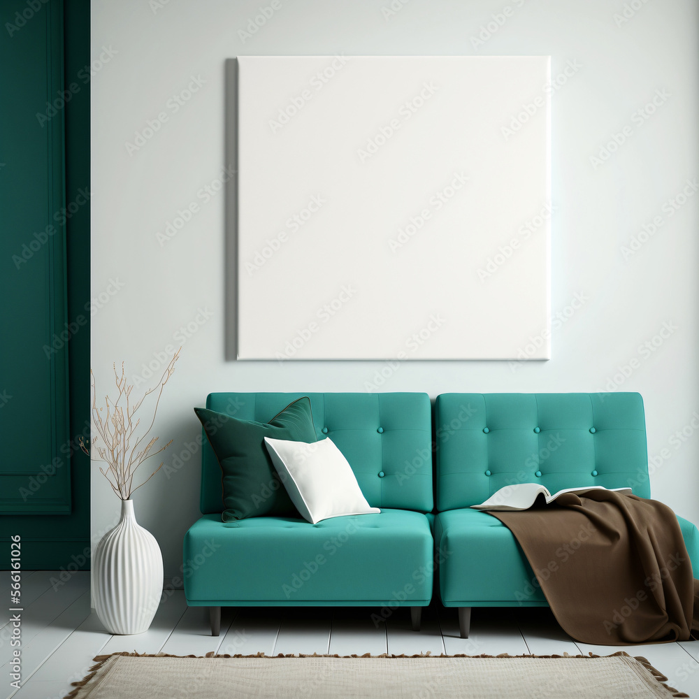 Aufkleber white blank canvas hanging on wall. poster mockup. designed using generative ai.