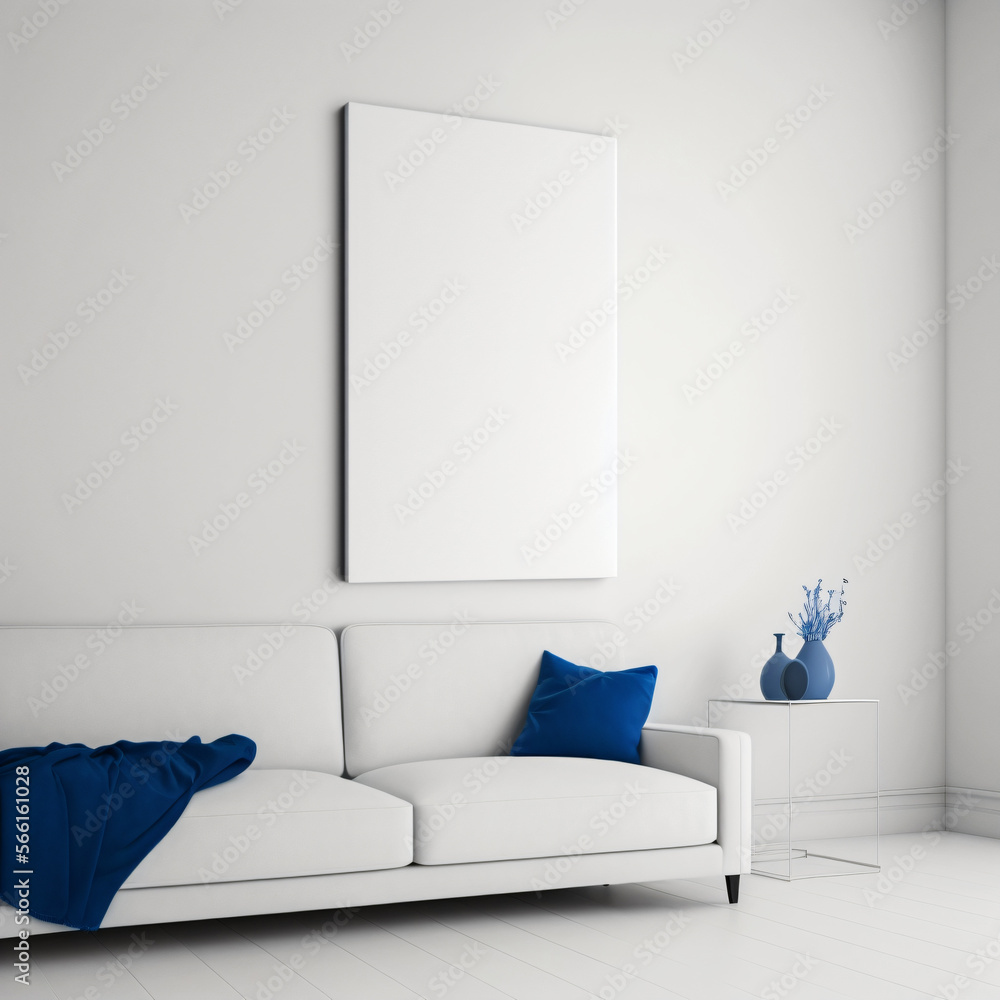 Aufkleber white blank canvas hanging on wall. poster mockup. designed using generative ai.