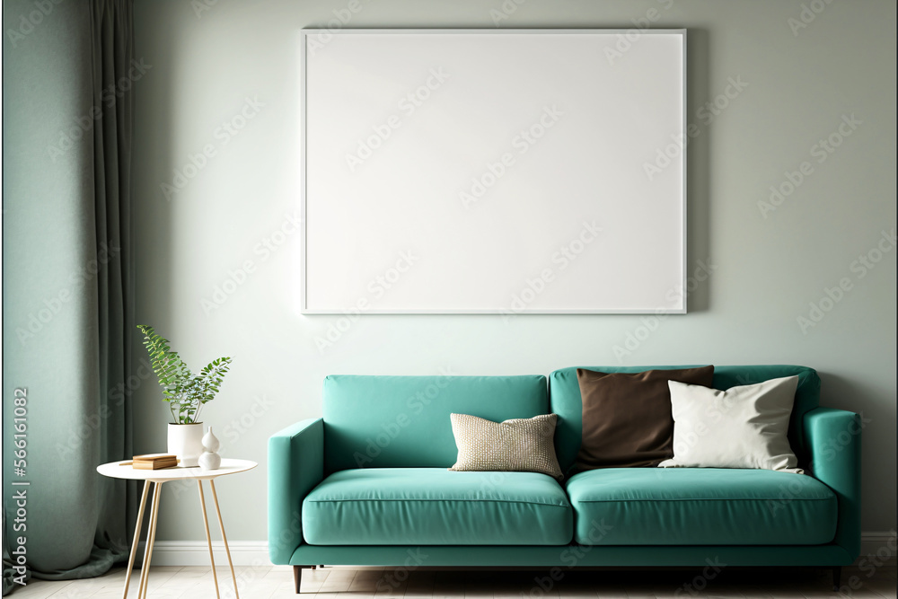 Aufkleber white blank canvas hanging on wall. poster mockup. designed using generative ai.