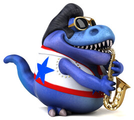 Fun 3D cartoon illustration of a Trex rocker © Julien Tromeur