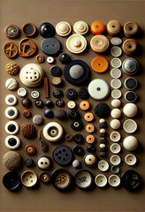 Knolling Of An Amazing Button Collection. Generative AI