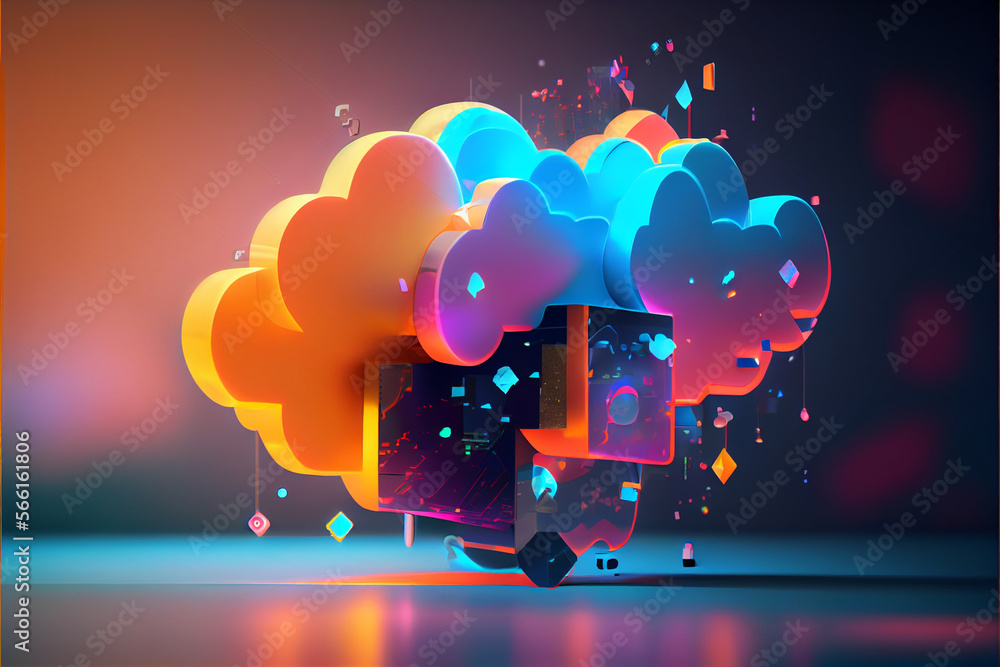 Poster cloud computing technology concept, digital illustration generative ai
