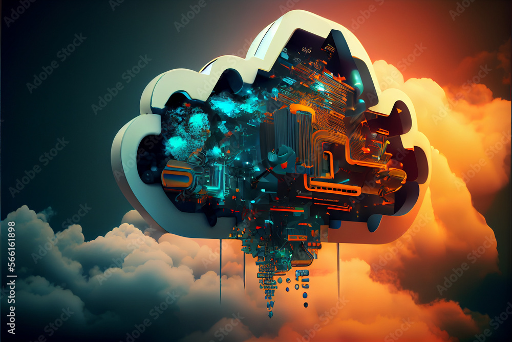 Poster cloud computing technology concept, digital illustration generative ai