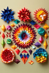 Rigami Kirigami Paper Craft Knolling Colorful. Generative AI
