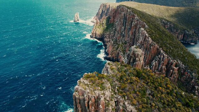 Cape Hauy Drone Flying over Cliffs in Tasmania, Australia