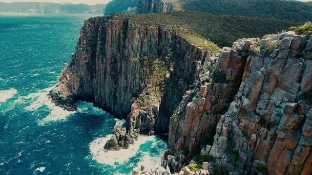 Cape Hauy Drone Close up View of Cliffs in Tasmania, Australia