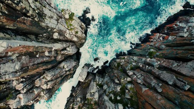 Cape Hauy Drone Spirals Up in Birds Eye View in Tasmania, Australia