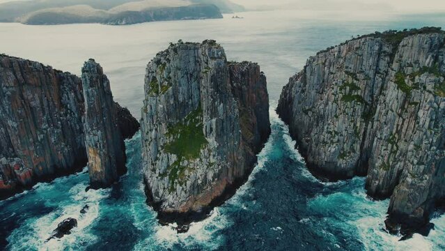 Cape Hauy Drone Circling Cliffs View in Tasmania, Australia