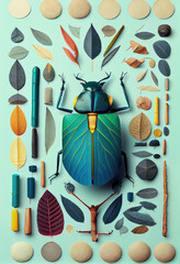 Top view of a stunning beetle knolling Illustration. Generative AI