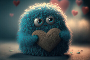 Cute fluffy creature with a heart