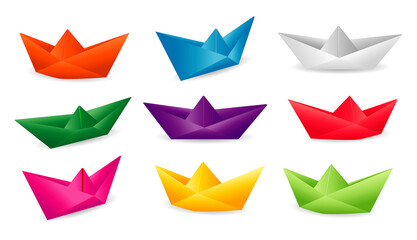 Obraz premium folded paper boat origami. modern origami paper ship. collection realistic paper boat origami. 