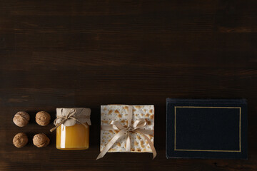 Concept of jewish Passover holiday, space for text