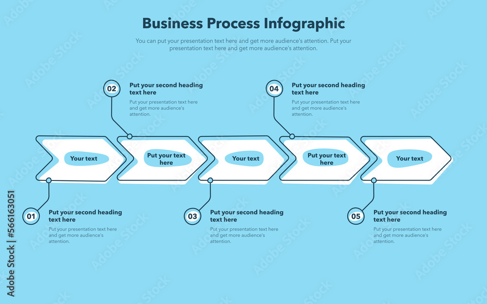 Poster business process template with five stages - blue version. easy to use for your website or presentat
