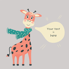 Design with a funny giraffe. Vector illustration with free space for your text