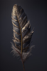 Black And Beige Feather Isolated On A Black Background, generative ai