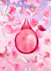 pink flowers and molecule on pink background